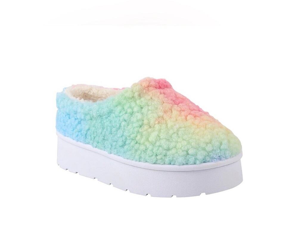 LOVE 83 Teddy Sherpa Little Girls Rainbow Slippers Pink & Blue 2